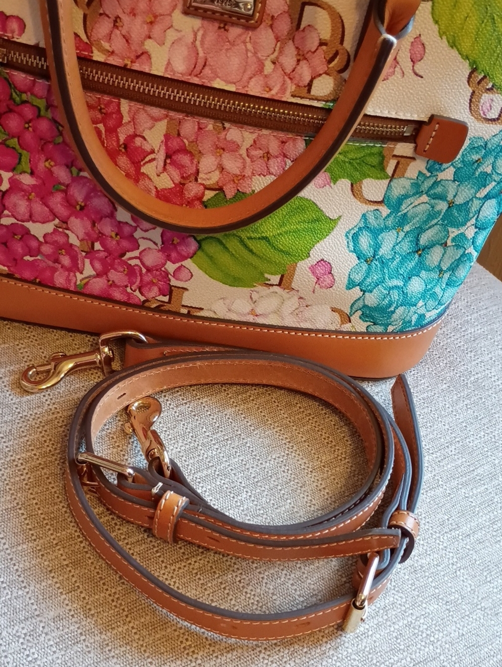 Dooney & Bourke Monogram Floral Hydrangea Zip Domed Satchel - Picture 12 of 17